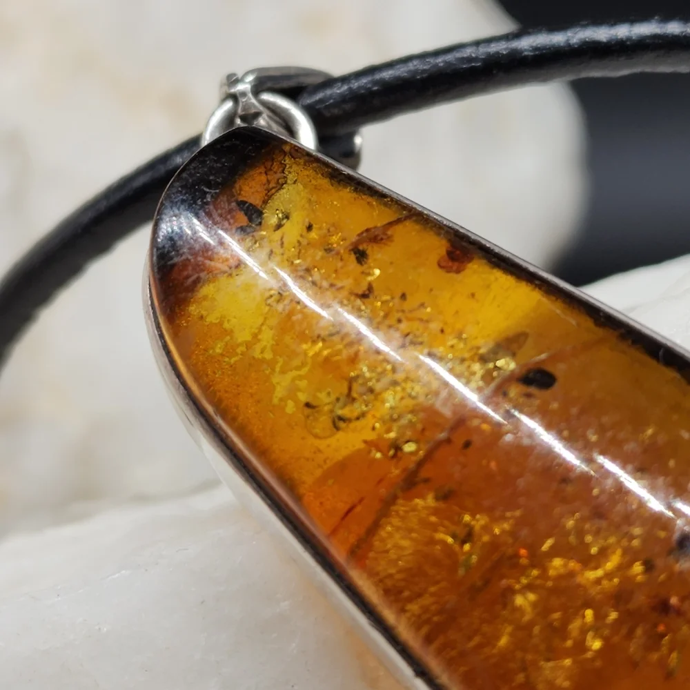 Amber Jewelry Sterling Silver 925 Natural AMBER Pendant Leather Necklace